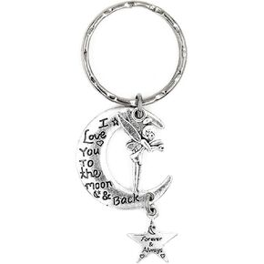 I Love You to the Moon and Back Forever & Always Keyring Friend Gift Keepsake Tink Fly Dream Faith Trust Pixie Dust Fairytale Dream Wish Peter Pan Fairy Keychain Tinkerbell 10D