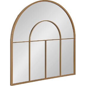 Kate and Laurel Solei Modern Arched Metal Windowpane Wall Mirror with Slim Frame and Iron Overlay, 30x30, Black