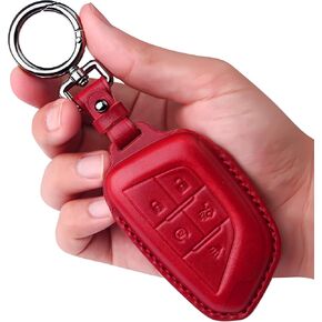 Tukellen for Cadillac Leather Key Fob Cover with Keychain Leather Key Case Key Shell 360 Degree Full Protection Compatible with Cadillac Escalade CTS SRX XT5 ATS STS CT6 5-Buttons-Brown