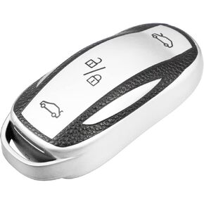 X AUTOHAUX Silicone Smart Key Fob Case Cover for Tesla x 2016-2018 Key Fob Shell Protector Keyless Silver Tone