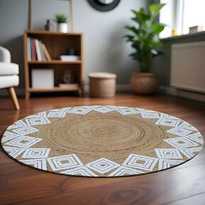 Boho Round Jute Rug - 36" Inches Braided Rustic Reversible Design Circle Entryway Area Rugs, Natural Design Floor Rug for Living Room, Bedroom, and Entry, 3 Feet Round