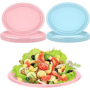 Aodaer 36 Pack Christmas Disposable Oval Plastic Plates 10 x 12 Inch Large Oval Shaped Dinner Plates Heavy Duty Plastic Plates for Christmas Party Birthday Picnic Family Gatherings (Red, Green)