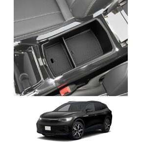 2023 2024 ID.4 Accessories Center Console Organizer for V olkswagen ID.4 (Standard/Pro/S/Pro S/S Plus), Durable ABS Plastic Console Tray Insert Storage Box 2024 ID4 Interior Accessories (Black)
