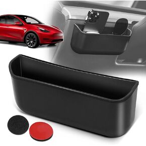 YHTAUTO Sunglasses Holder Center Console Organizer Fits 24-17 Tesla Model 3 & 24-20 Model Y, Key Card Coins Holder, Steering Wheel Side Storage Box with Cover, Cool Tesla Gadgets for Flocking Smooth