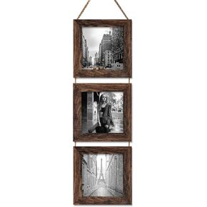 4X4 Picture Frame, Wall Hanging Picture Frames Collage with 3 Opening Frames Distressed White