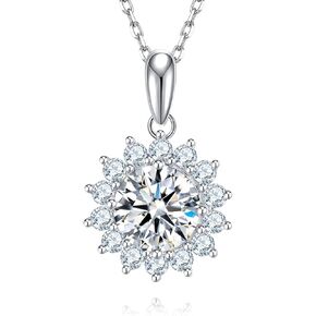 SecreTalk 1-4CT Moissanite Pendant Necklace for Women, Sunflower S925 Sterling Silver Necklace Gift for Wife Mother Her