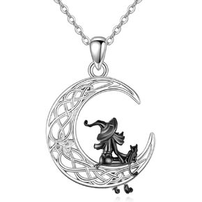 Witch Necklace Sterling Silver Witch Pendant Necklace Witch Moon Jewelry Birthday Gifts for Women