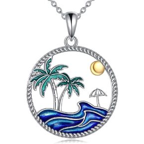 Flamingo Necklace 925 Sterling Silver Tropical Palm Tree with Moonstone Necklace Palm Tree Flamingo Jewelry Gifts for Women