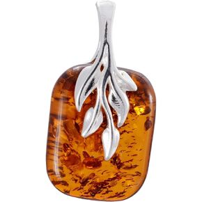 HolidayGiftShops Amber Jewelry for Women - GIA Certified Sterling Silver and Baltic Honey Amber Pendant Fern, Includes 925 Sterling Silver Chain - Sterling Silver Jewelry Collection, made in Poland