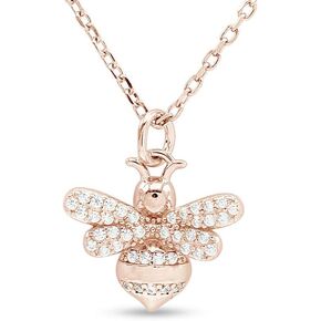 AFFY 14k Gold Over Sterling Silver Bee Bumblebee Pendant Necklace Round White Cubic Zirconia 16"+2" Chain
