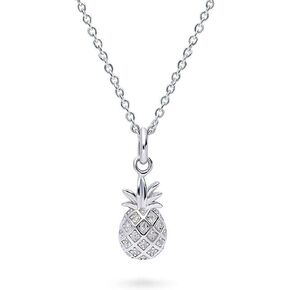 BERRICLE Sterling Silver Pineapple Cubic Zirconia CZ Fashion Pendant Necklace for Women 16 inch (Yellow Gold Flashed, Rhodium Plated)