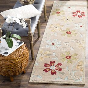 SAFAVIEH Blossom Collection 2'3" x 8' Beige / Multi BLM784C Handmade Floral Premium Wool Runner Rug