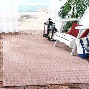 SAFAVIEH Courtyard Collection 4' x 5'7" Red/Beige CY8022 Indoor/ Outdoor Waterproof Easy-Cleaning Patio Backyard Mudroom Accent-Rug