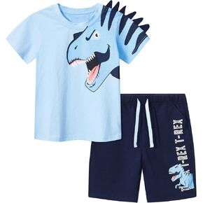 HILEELANG Toddler Boy Summer Short Clothes Sets Cotton Crewneck Tees Shorts Beach Playwear Outfits in Kuwait