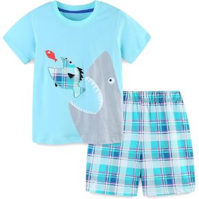 HILEELANG Toddler Boy Summer Short Clothes Sets Cotton Crewneck Tees Shorts Beach Playwear Outfits