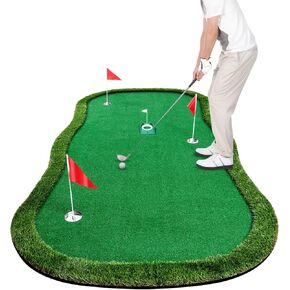 Golf Putting Green, 5x10ft Professional Training Mat Golf Practice Putting Mat for Indoor Outdoor with Putter/Movable Golf Cup/Slope Pad