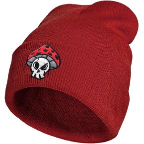 Mushroom Skeleton Embroidery Beanie Knit Hat for Men Women, Casual Skull Knit Cap