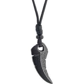 Metro Jewelry Stainless Steel Shark Tooth Pendant for Men with Black Ion Plating 24 Inches Long Leather Cord with Lobster Claw
