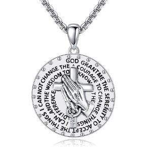 Saint Necklace 925 Sterling Silver Christopher Virgin Mary/Serenity Prayer Hands/Armor of God Pendant Necklace Abalone Shell Patron Amulet Religious Anniversary Valentines Day Jewelry for Women Men