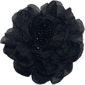 Dainty Mesh Flower Brooch Pin for Women Girls Fashion Fabric Leaf Crystal Acrylic Ball Bead Pistil 3D Floral Brooches Lapel Pins Elegant Dress Accessories Wedding Event Holiday Festival Jewelry Gift (Black Camellia)