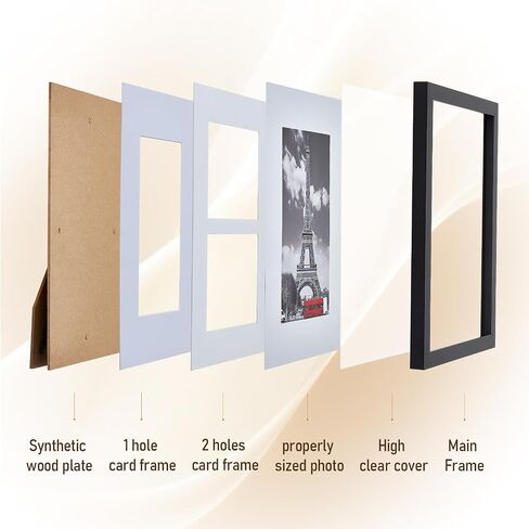 TWING 4 Pack 8x10 Picture Frame with 2 Mat, Black Picture Frames Display Pictures 5x7 with Single-Hole Mat, 4x6 with Double-Hole Mat or 8x10 without Mat, Wall Hanging or Tabletop Photo Frame in Kuwait