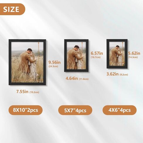 TWING 4 Pack 8x10 Picture Frame with 2 Mat, Black Picture Frames Display Pictures 5x7 with Single-Hole Mat, 4x6 with Double-Hole Mat or 8x10 without Mat, Wall Hanging or Tabletop Photo Frame in Kuwait