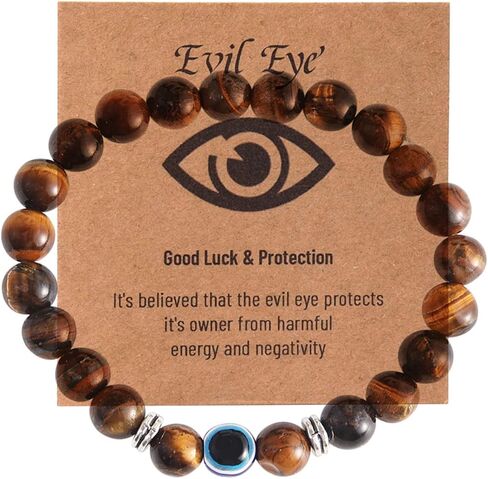 Caiyao Lucky Turkish Natural Stone Tiger Eye Bead Stretchy Bracelet for Women Men Friend Lava Rock Stone Evil Eye Amulet Bracelet Good Luck Protection Jewelry Gift in Saudi Arabia