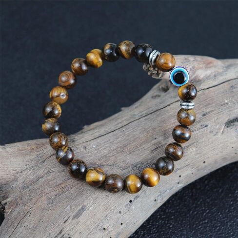 Caiyao Lucky Turkish Natural Stone Tiger Eye Bead Stretchy Bracelet for Women Men Friend Lava Rock Stone Evil Eye Amulet Bracelet Good Luck Protection Jewelry Gift in Saudi Arabia