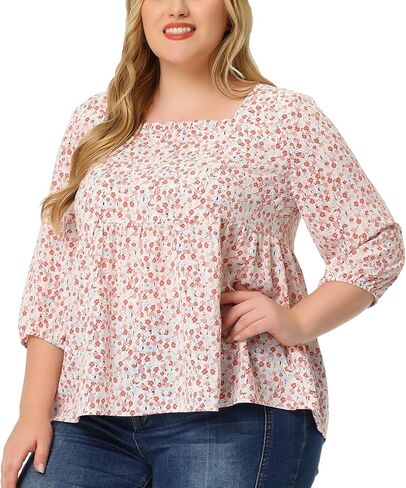 Agnes Orinda Plus Size Dressy Blouses for Women 3/4 Sleeve Floral Peplum Babydoll Tops in Kuwait