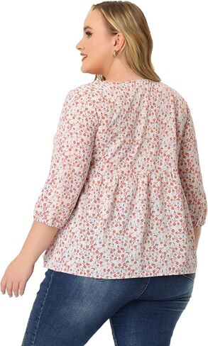 Agnes Orinda Plus Size Dressy Blouses for Women 3/4 Sleeve Floral Peplum Babydoll Tops in Kuwait