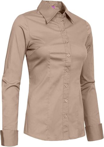 NE PEOPLE Womens Basic Solid Work Office Tailored Long Sleeve Button Down Daily Shirt (S-3XL) in Saudi Arabia