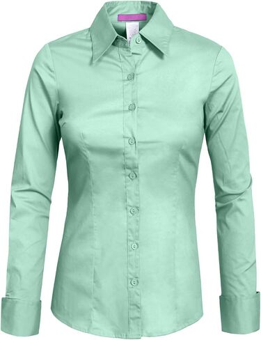 NE PEOPLE Womens Basic Solid Work Office Tailored Long Sleeve Button Down Daily Shirt (S-3XL) in Saudi Arabia