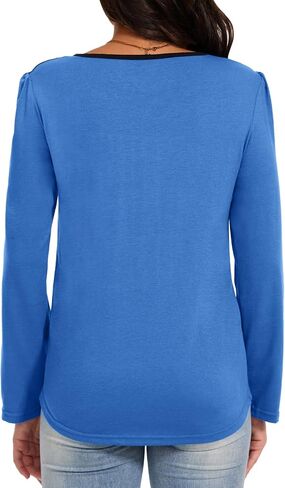 Tanou Women's 2024 Fall Long Sleeve Tunic Blouses Crew Neck Color Block Lace Tops Loose Fit Dressy Casual Pleated Shirts in Saudi Arabia