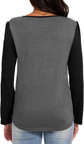 Tanou Women's 2024 Fall Long Sleeve Tunic Blouses Crew Neck Color Block Lace Tops Loose Fit Dressy Casual Pleated Shirts in Saudi Arabia