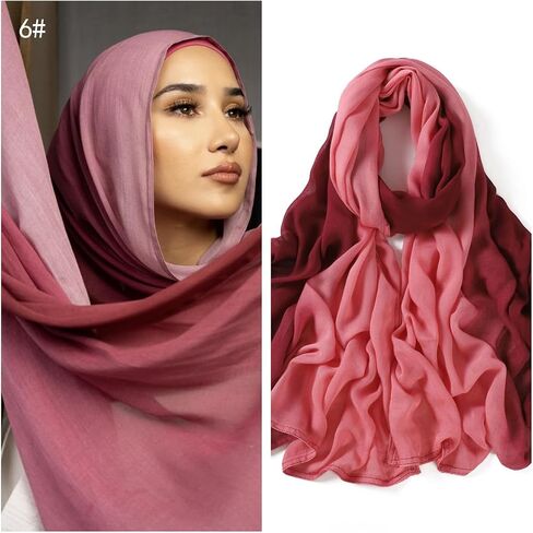 Premium Viscose Hijab Head Scarf Shawl Wrap for Muslim Women Lightweight Gradient Color Hair Wraps Hijabs Scarves in Kuwait