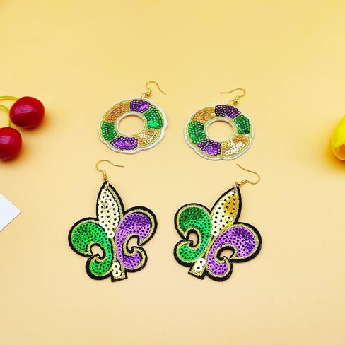Mardi Gras Earrings for Women Fleur De Lis Dangle Earrings Mardi Gras Accessories in Kuwait