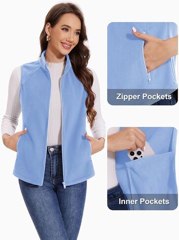 MAGCOMSEN Women's Fleece Vest with Zipper Pockets Zip Up Sleeveless Jackets Lightweight Soft Warm Polar Vest Outerwear in Saudi Arabia