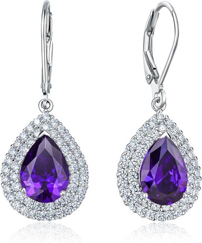DAYBYDAY Birthstone Dangle Earrings for Women, Hypoallergenic 925 Sterling Silver Created Gemstone CZ Pear Shaped Leverback Drop Earrings, Large Crystal Teardrop Dangling Earrings Wedding Jewelry in Kuwait