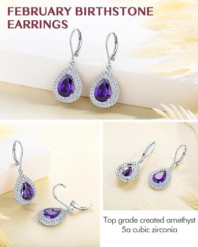DAYBYDAY Birthstone Dangle Earrings for Women, Hypoallergenic 925 Sterling Silver Created Gemstone CZ Pear Shaped Leverback Drop Earrings, Large Crystal Teardrop Dangling Earrings Wedding Jewelry in Kuwait