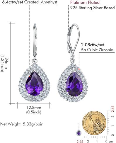 DAYBYDAY Birthstone Dangle Earrings for Women, Hypoallergenic 925 Sterling Silver Created Gemstone CZ Pear Shaped Leverback Drop Earrings, Large Crystal Teardrop Dangling Earrings Wedding Jewelry in Kuwait