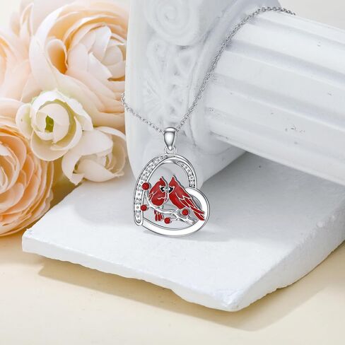 Diamond Cardinal Necklace for Women 925 Sterling Silver Red Cardinal Pendant Lab Grown Diamond Jewelry Gifts for Mom in Saudi Arabia