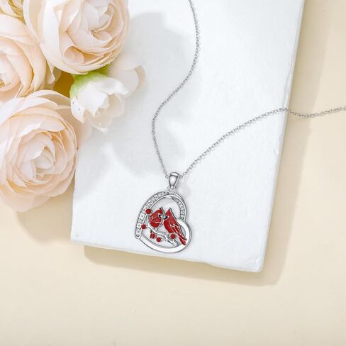 Diamond Cardinal Necklace for Women 925 Sterling Silver Red Cardinal Pendant Lab Grown Diamond Jewelry Gifts for Mom in Saudi Arabia
