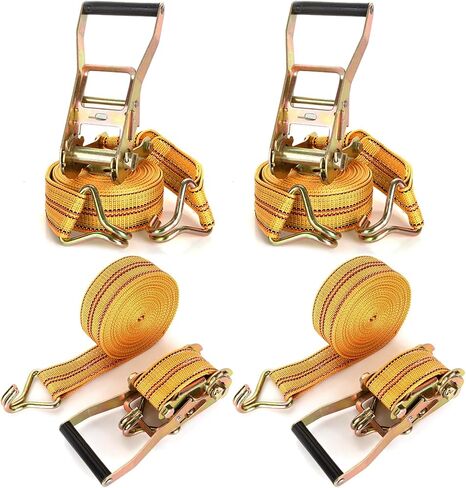 DAJAVE 4 Pack Ratchet Straps Heavy Duty, 2 Inch 20Ft Tie Down Straps with Double J Hook, 4400 LBS Cargo Ratchet Straps for Moving and Securing Cargo Lawn Equipment and Motorcycles (Yellow) in Kuwait