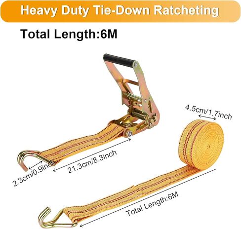 DAJAVE 4 Pack Ratchet Straps Heavy Duty, 2 Inch 20Ft Tie Down Straps with Double J Hook, 4400 LBS Cargo Ratchet Straps for Moving and Securing Cargo Lawn Equipment and Motorcycles (Yellow) in Kuwait