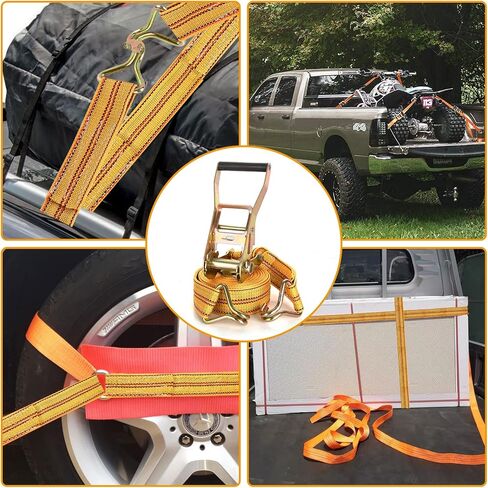 DAJAVE 4 Pack Ratchet Straps Heavy Duty, 2 Inch 20Ft Tie Down Straps with Double J Hook, 4400 LBS Cargo Ratchet Straps for Moving and Securing Cargo Lawn Equipment and Motorcycles (Yellow) in Kuwait