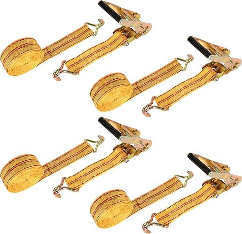 DAJAVE 4 Pack Ratchet Straps Heavy Duty, 2 Inch 20Ft Tie Down Straps with Double J Hook, 4400 LBS Cargo Ratchet Straps for Moving and Securing Cargo Lawn Equipment and Motorcycles (Yellow) in Kuwait