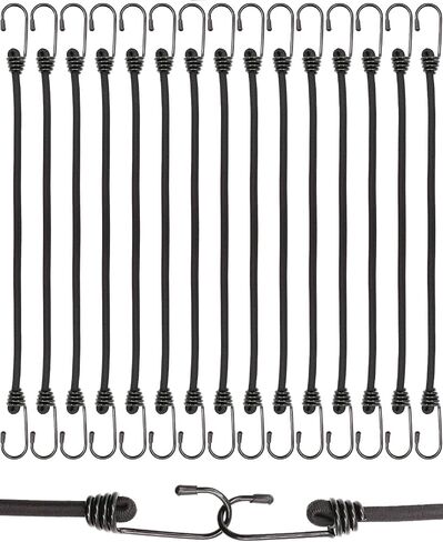Bungee Cords with Hooks 40cm - 10 Pcs Bungee Cords Heavy Duty Outdoor, Bungee Straps with Hooks for Camping Tarp, Tents, Canopy and Fixings (Black) in Saudi Arabia
