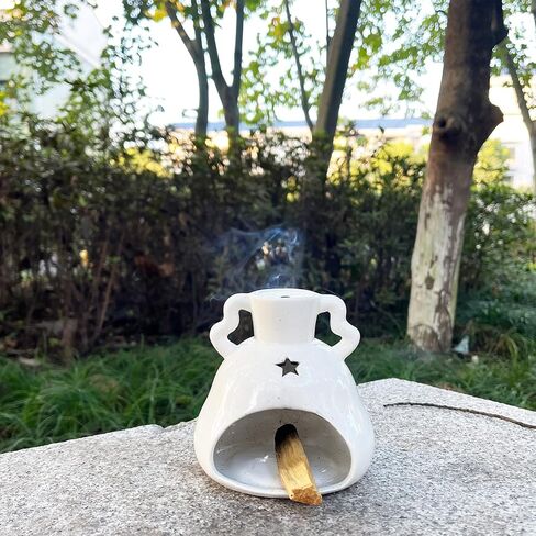 Ceramic Palo Santo Holder for Burning 3 in 1, Sage Holder, Incense Cone Holder Ash Catcher with Chimney, Smudge Bowl for Yoga Meditation Room Home Decor Unique Gift White in Saudi Arabia