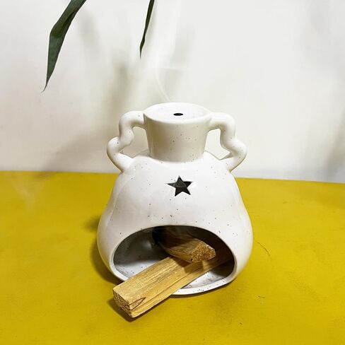 Ceramic Palo Santo Holder for Burning 3 in 1, Sage Holder, Incense Cone Holder Ash Catcher with Chimney, Smudge Bowl for Yoga Meditation Room Home Decor Unique Gift White in Saudi Arabia