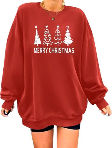 Zeagoo عيد الميلاد البلوز للنساء Crewneck شجرة عيد الميلاد طويلة الأكمام قميص عيد الميلاد عطلة حزب البلوز قمم سترة in Kuwait